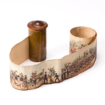 (COACHING and HORSEMANSHIP.) Finely hand-colored aquatint strip panorama.